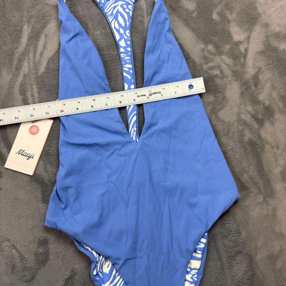 Maaji‎ Swimsuit Womens Large Blue Reversible One Piece Plunge Ribbed Tropical - Picture 4 of 16